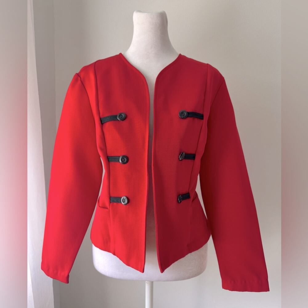 Vintage ‘80s Berg-Ray Frocks Red & Black Lightweight Open Front Blazer